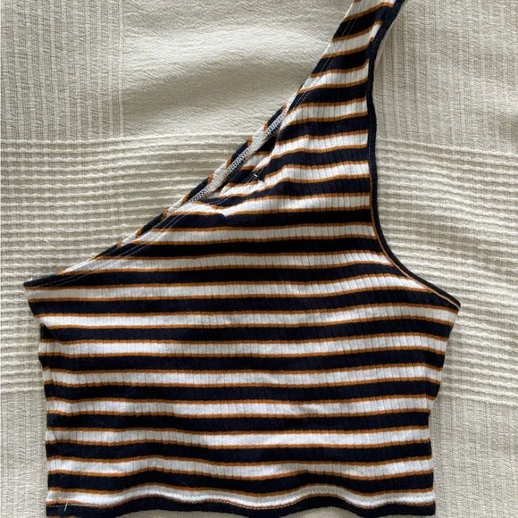 Topshop Striped One-Shoulder Ribbed Tank Top - Picture 1 of 2